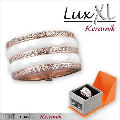Keramikring 3-fach weiß-roségold mit Zirkonia