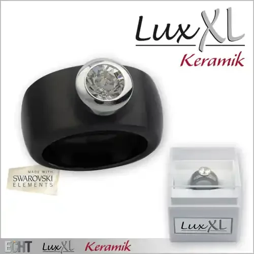 Keramikring schwarz matt schmal mit Kristallstein