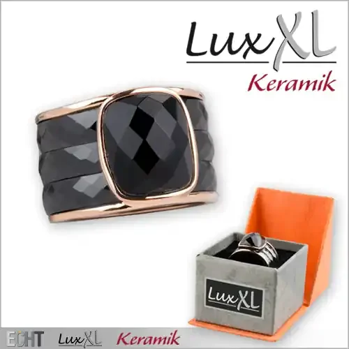 Keramikring schwarz-roségold mit Glasskristall (Ringgröße 56)