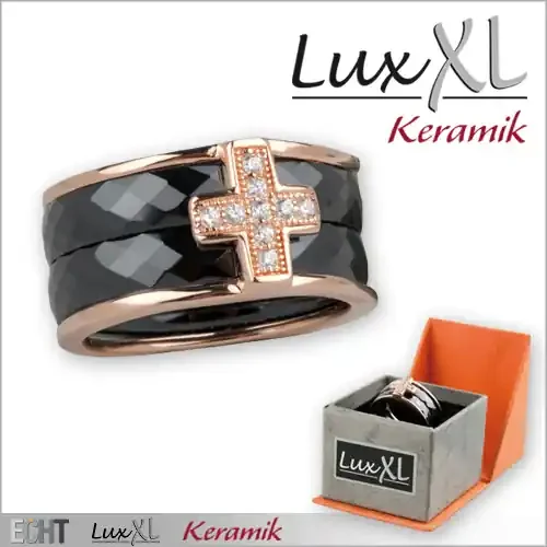Keramikring schwarz-roségold mit Zirkonia