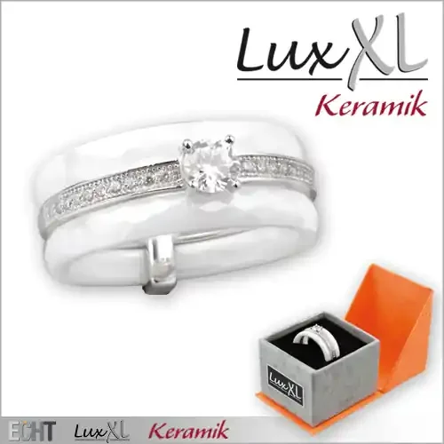 Keramikring weiß-silbern mit großem Zirkonia