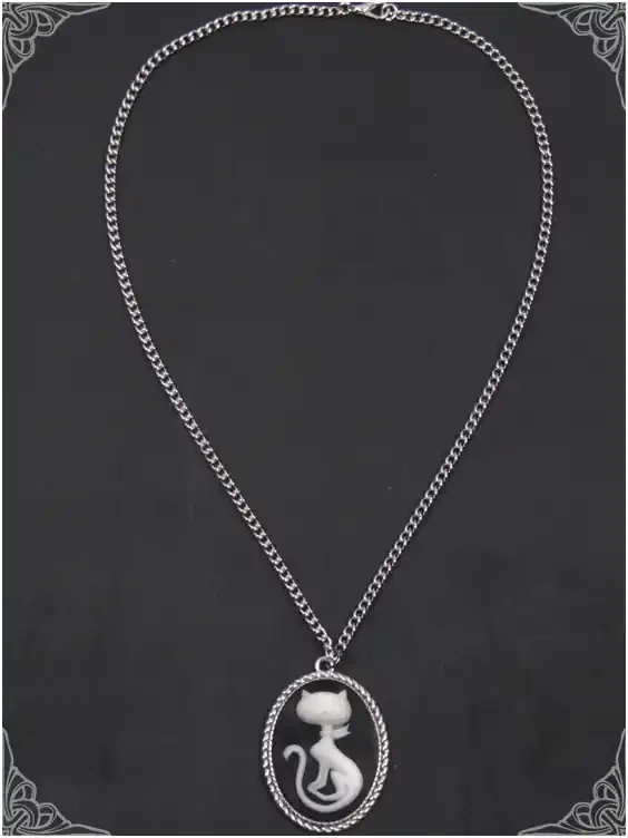 Kette mit Broschen-Anhänger mit Katzen-Motiv