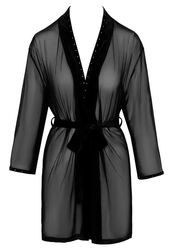 Kimono, semi-transparent, mit edlen Details aus Samt und Strass La finesse DESSOUS