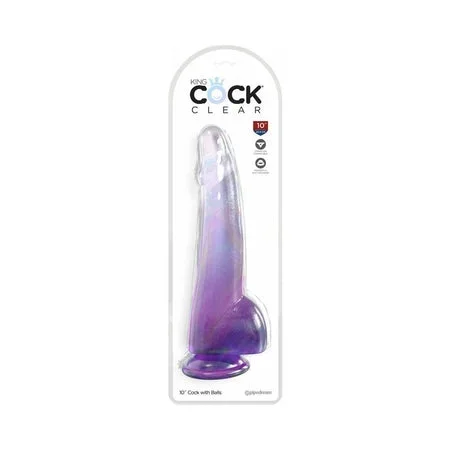 King Cock Clear 10′ Cock w/Balls – Purple