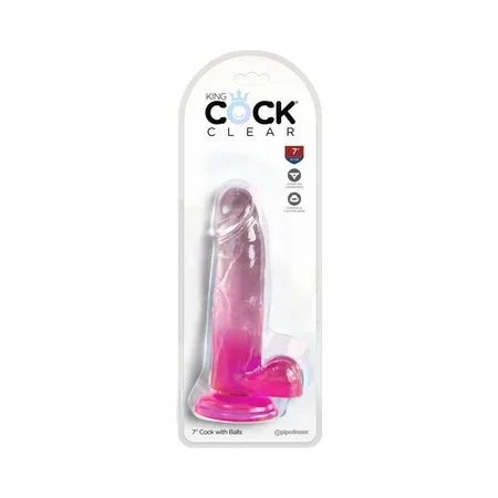 King Cock Clear 7′ Cock w/Balls – Pink