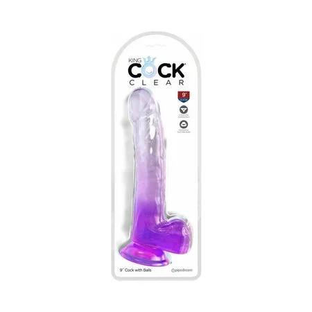 King Cock Clear 9′ Cock w/Balls – Purple