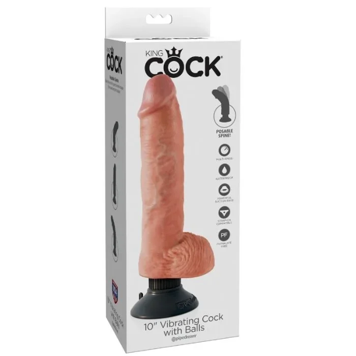 King Cock – Vibrierender Dildo mit Hoden 25.5 CM Natürliche Farbe