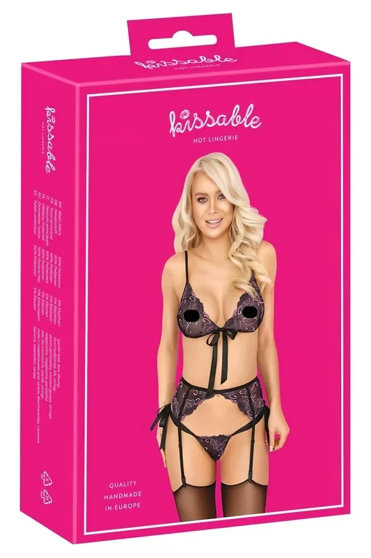 Kissable – pink-lila Stickerei BH-Set (schwarz)