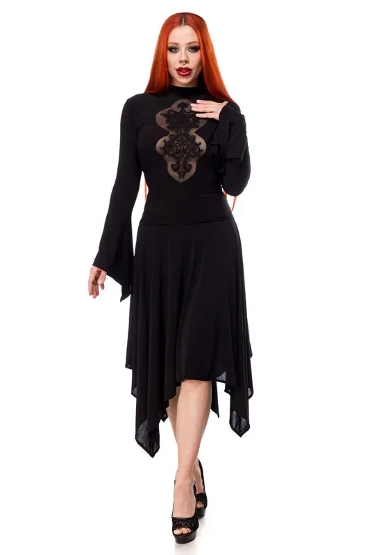 Kleid mit Spitzeneinsatz und Trompetenärmeln