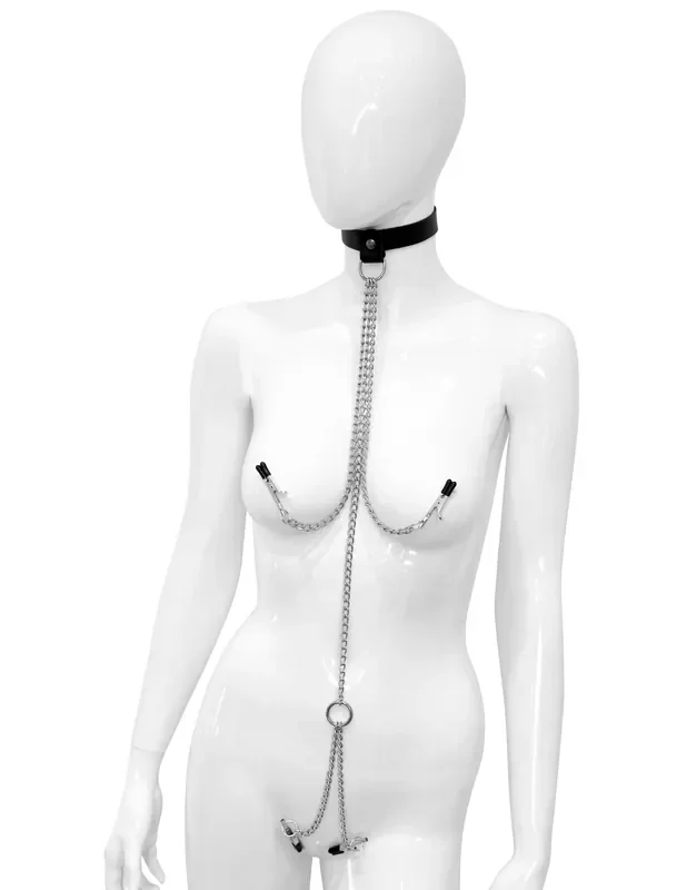 Körperharness mit Ketten und Klammern Schwarz