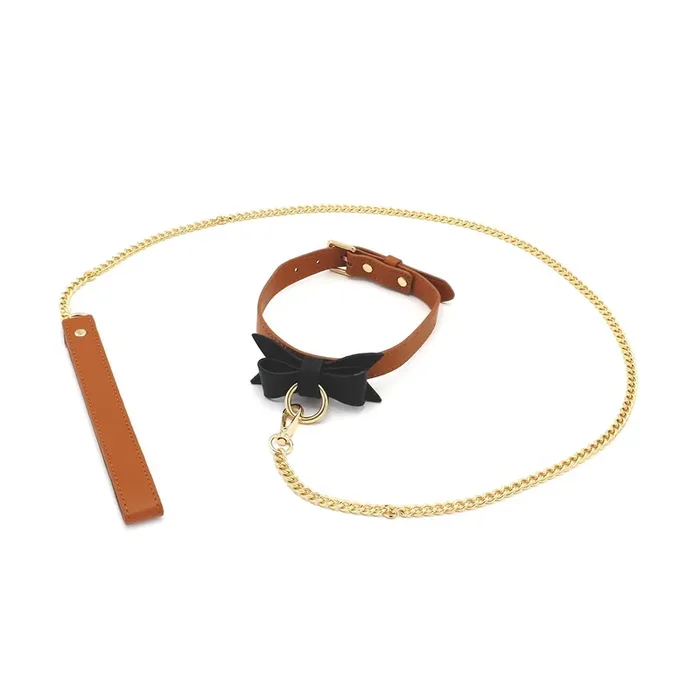 Kunstleder Halsband mit Leine und Schleife