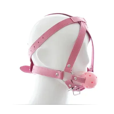 Kunstleder Knebelharness mit Kopfriemen (Farbe Pink)