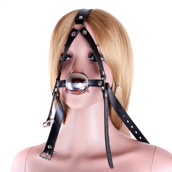 Kunstleder Kopfharness mit Metallball-Knebel