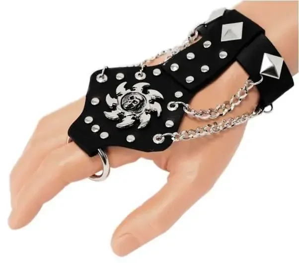 Kunstlederarmband mit Fingerring – Ninja Stern