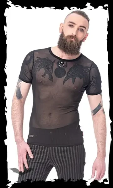 Kurzärmeliges Netzshirt mit Dring am Halsausschnitt