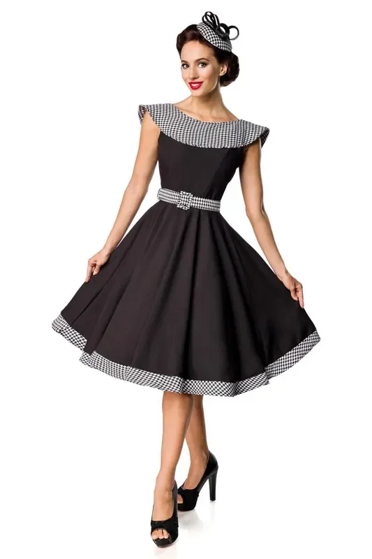 kurzärmeliges Premium Vintage Swing-Kleid – schwarz