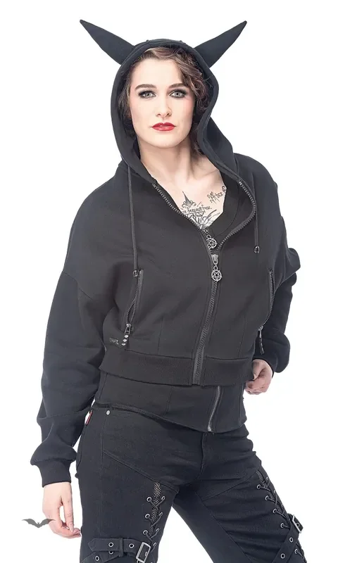 Kurze Jacke mit Kapuze mit Hörnern – Plussize