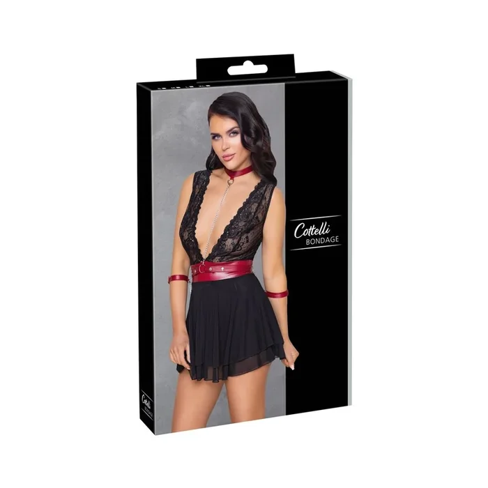 Kurzes Babydoll aus Spitze und Powernet >Größe-M