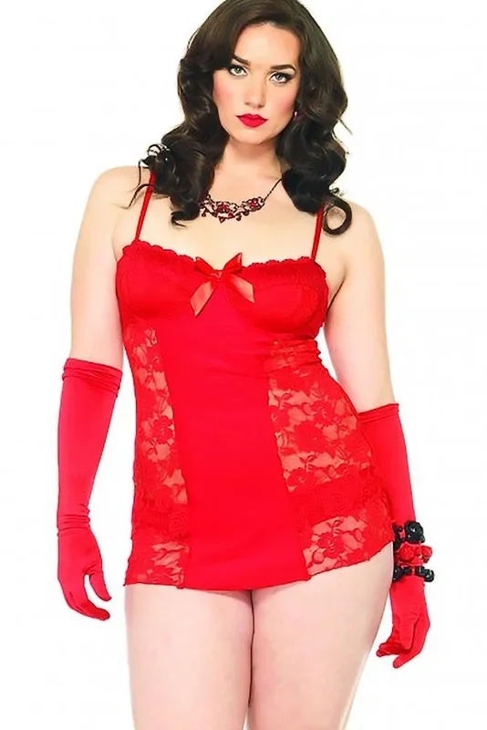 Lace Chemise with Satin Bow Accents & Panty in 1X/2X