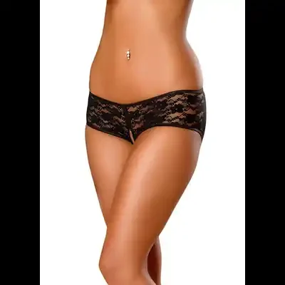 Lace Split Back Boy Short – S/M – Black
