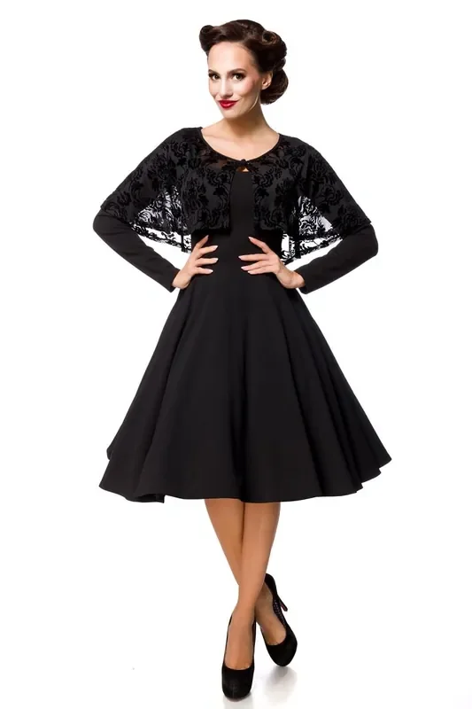 Langärmliges Retrokleid mit Cape