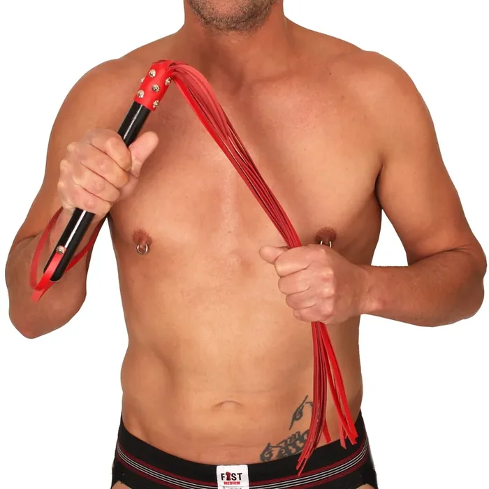 Langer Flogger aus Leder – rot