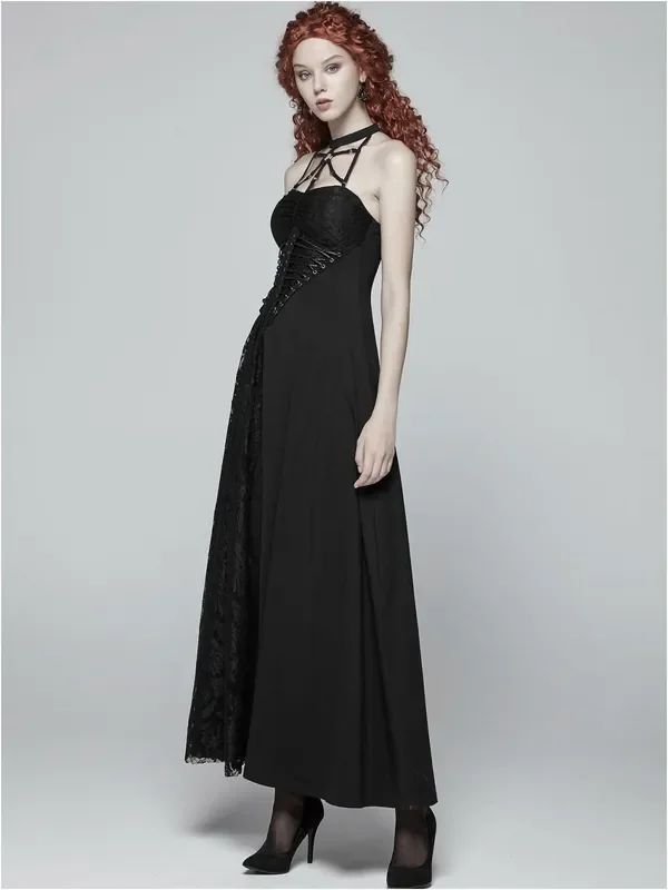 Langes Kleid mit Schnürung und Halsband