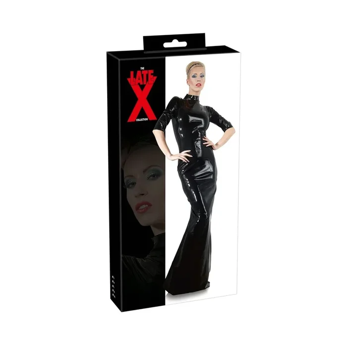 Langes Latex Kleid – Halbarm – Schwarz – Größe XL