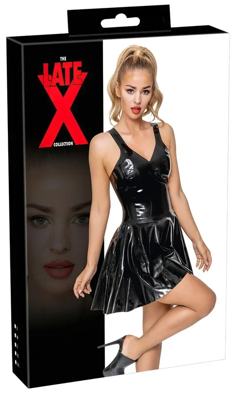 LATEX – Minikleid mit Rüschensaum (schwarz)
