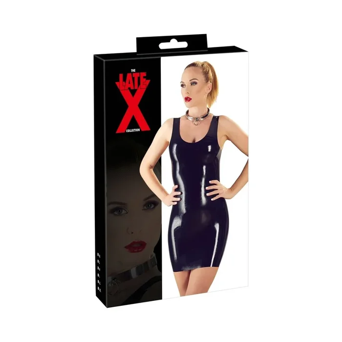 Latex Minikleid – ärmellos – Schwarz – Größe M