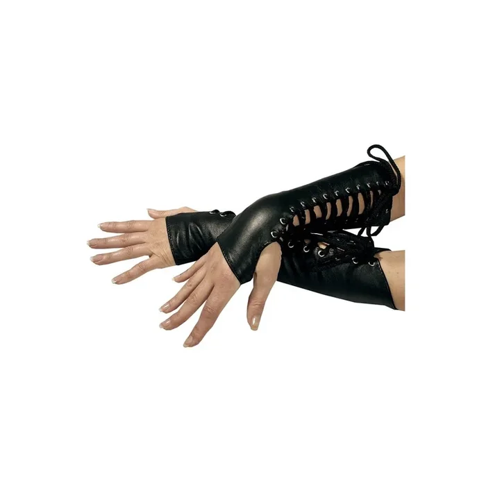 Leder Armstulpen mit Schnürung – Schwarz – Größe M