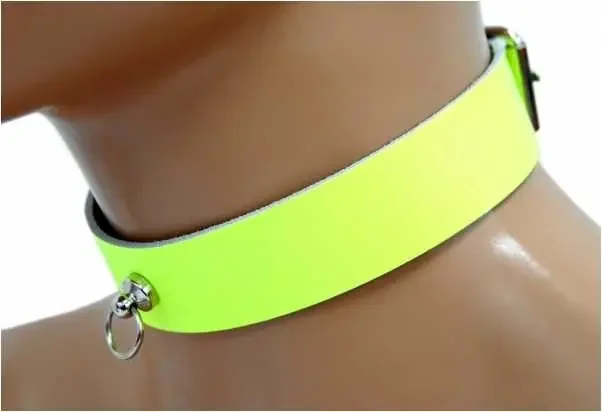 Leder Choker Neongelb mit Ring