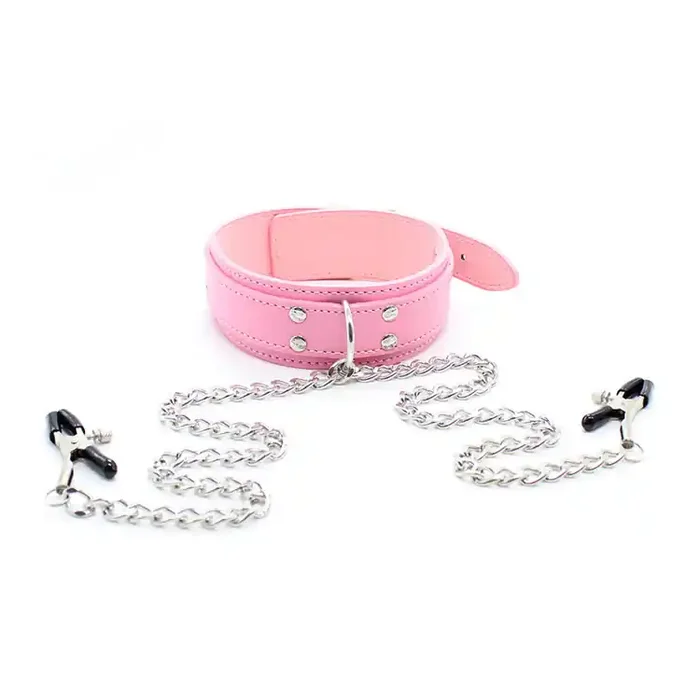 Leder Halsband mit Brustklammern