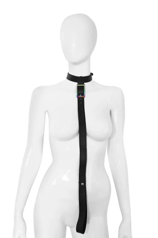 Leder-Halsfessel mit breiter Leine und Multicolor-Schnalle