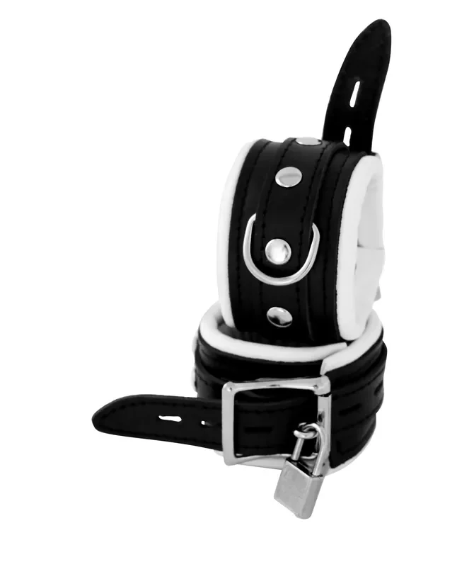 Leder Handfesseln abschließbar schwarz/weiß
