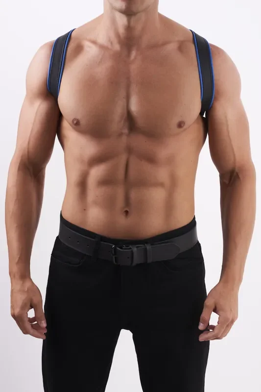 Leder Schulterharness ‘Soft‘- schwarz/blau