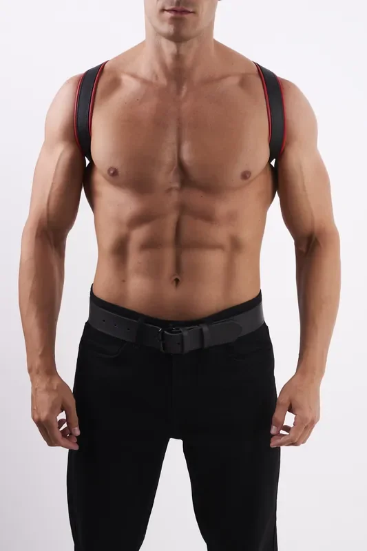 Leder Schulterharness ‘Soft‘- schwarz/rot