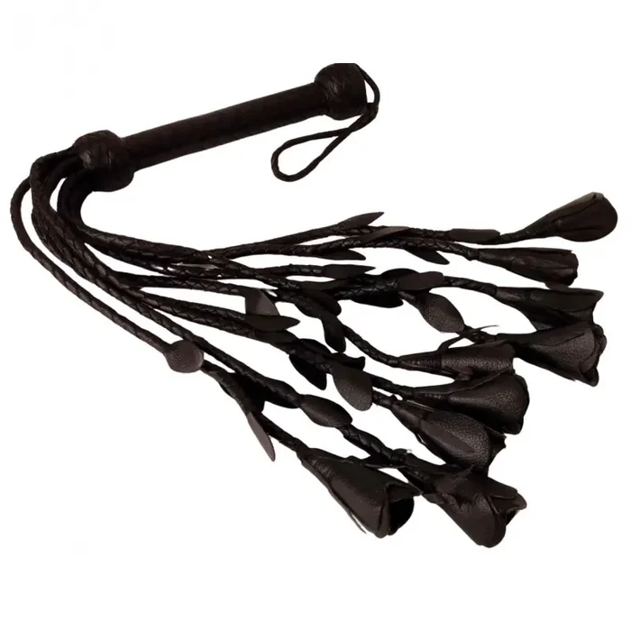 Lederpeitsche Flogger Schwarz mit 9 Rosen