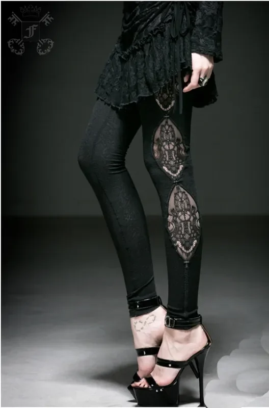 Leggings mit Netz- und Spitzenverzierungen
