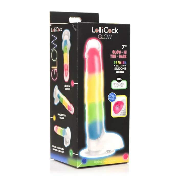 Lollicock 7″ Glow-In-The-Dark Rainbow Silicone Dildo W/ Balls