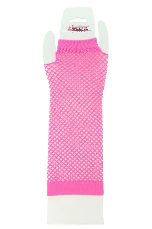 Long Fishnet Gloves in Neon Pink