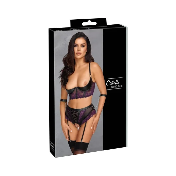 Longline – „Hebe Straps-Slip ouvert & 2 Handfesseln“ – Größe – 75B/S