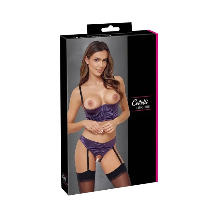 Longline-Bügelhebe & Straps-Slip ouvert im Set – Lila – Größe – 80B/M