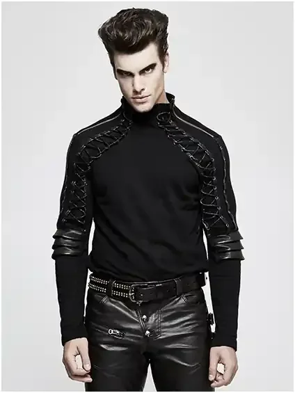Longsleeve mit Schnürungen und Kunstlederdetails