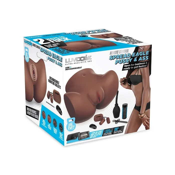 Luvdolz Remote Control Rechargeable Spread Eagle Pussy & Ass w/Douche – Mocha