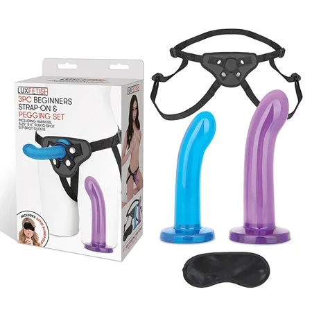 Lux Fetish 3 pc Beginners Strap On & Pegging Set – Multi Color