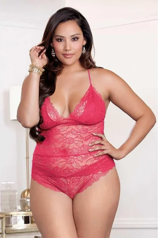 Magenta Lace Cami & Cheeky Panty Set in 2X