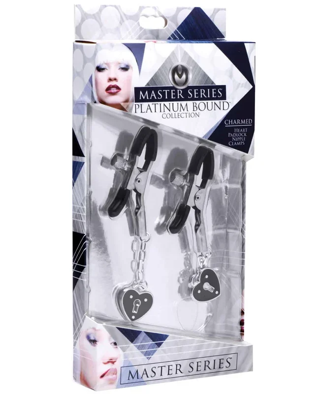 Master Series Charmed Heart Padlock Nipple Clamps – Black