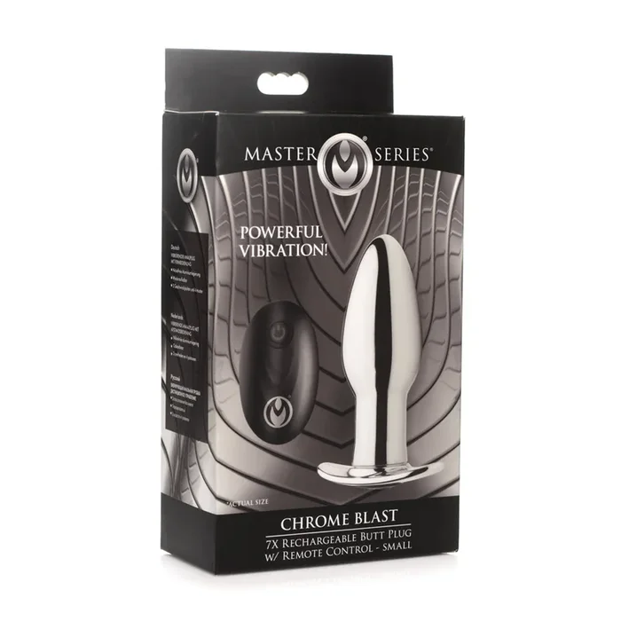 Master Series Chrome Blast 7X Rechargeable Butt Plug W/ Remote Control Small