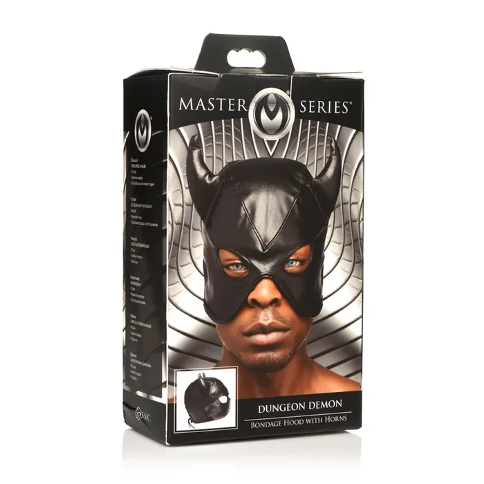 Master Series Dungeon Demon Bondage Hood With Horns